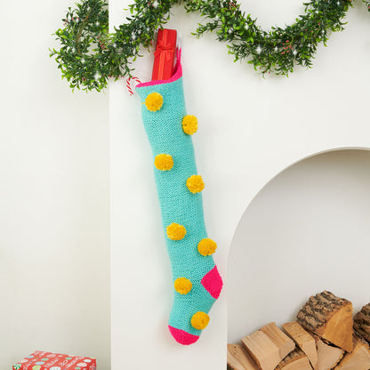 Caron Pompoms Galore Knit Stocking Knit Stocking made in Caron Simply Soft Yarn