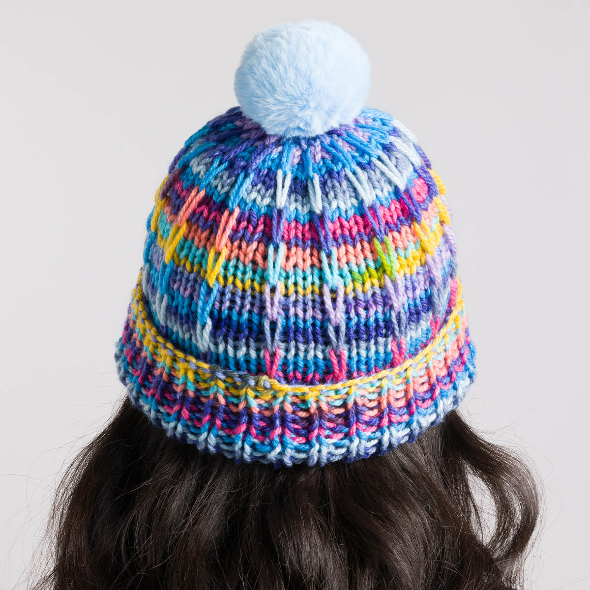 Ridged Stripes Knit Hat made using Caron yarn