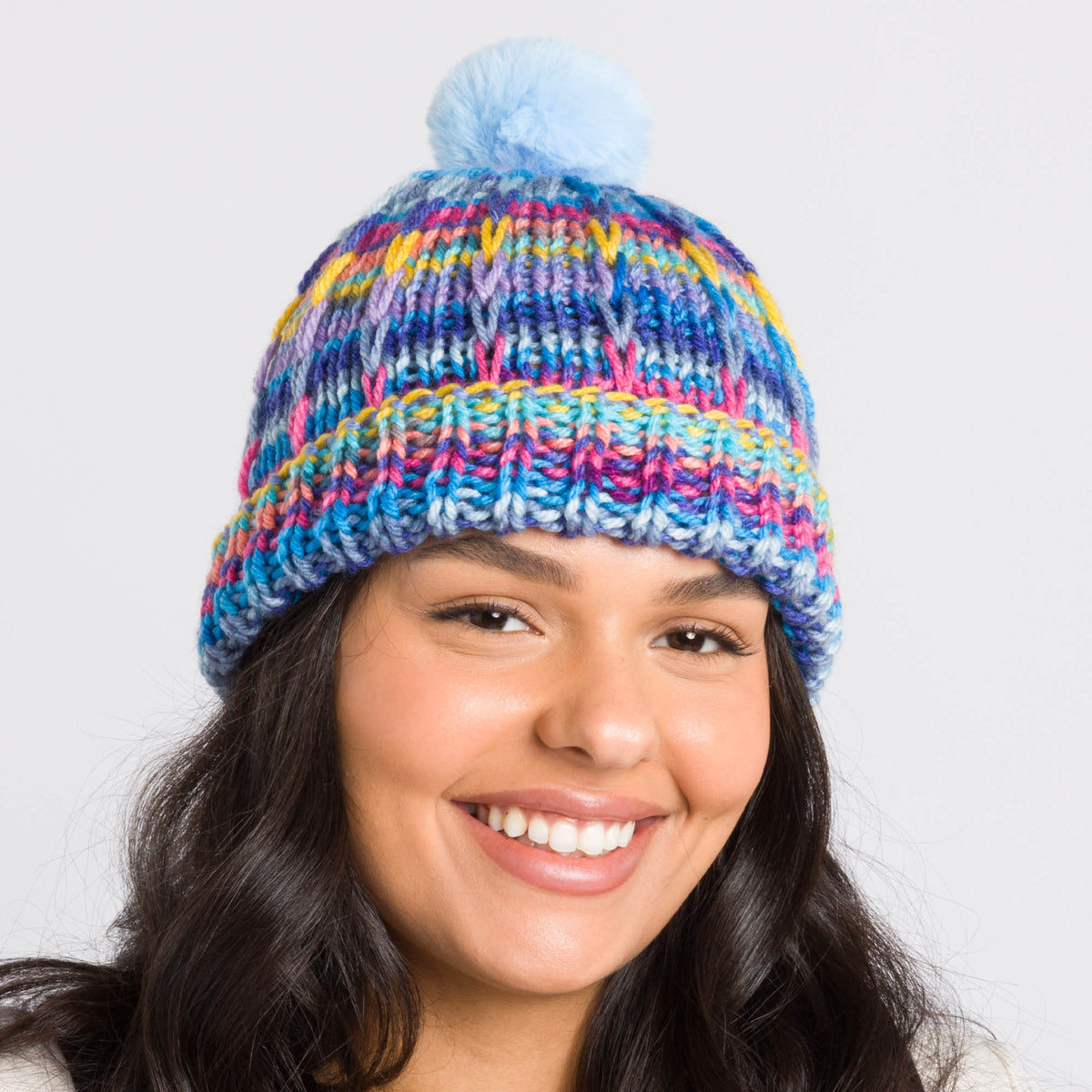 Ridged Stripes Knit Hat made using Caron yarn