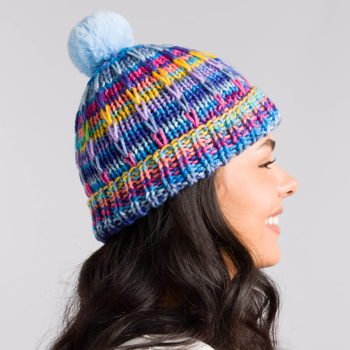 Ridged Stripes Knit Hat made using Caron yarn