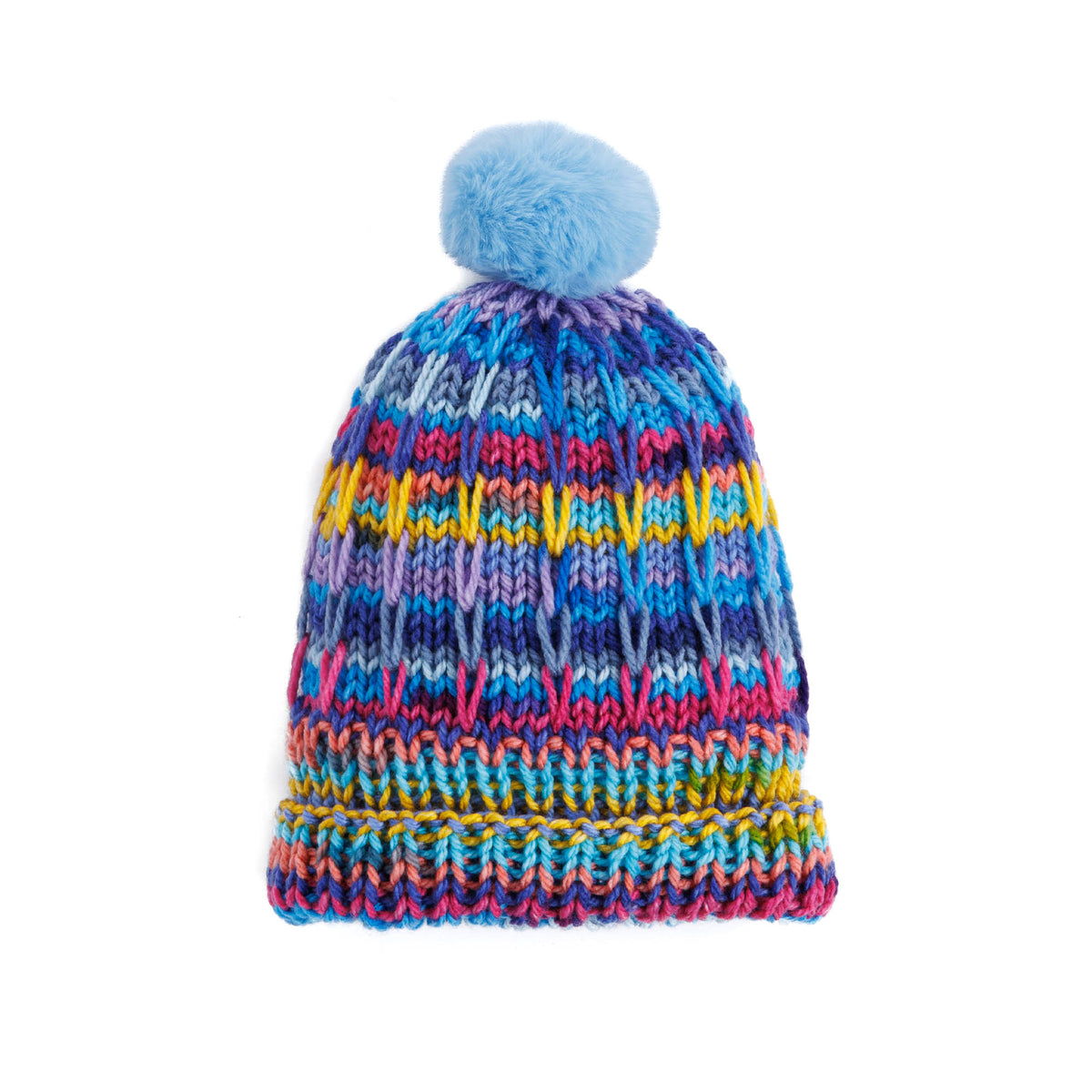 Ridged Stripes Knit Hat made using Caron yarn