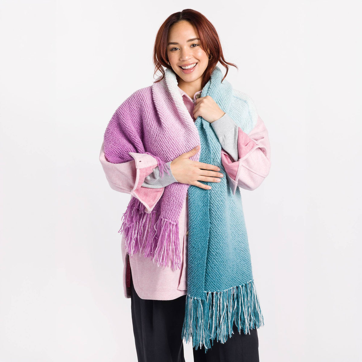 Super Cozy Knit Wrap made using Caron yarn