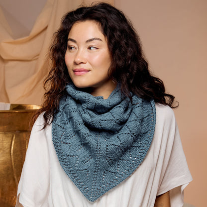 Caron Ocean Waves Knit Shawl Ocean Waves Knit Shawl made using Caron yarn in a styled lifestyle setting