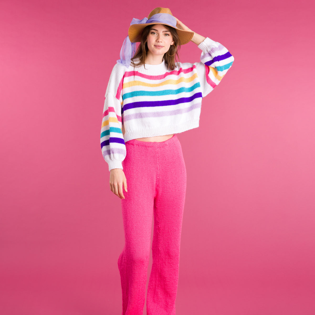 Dropped & Cropped Knit Pullover made using Caron yarn