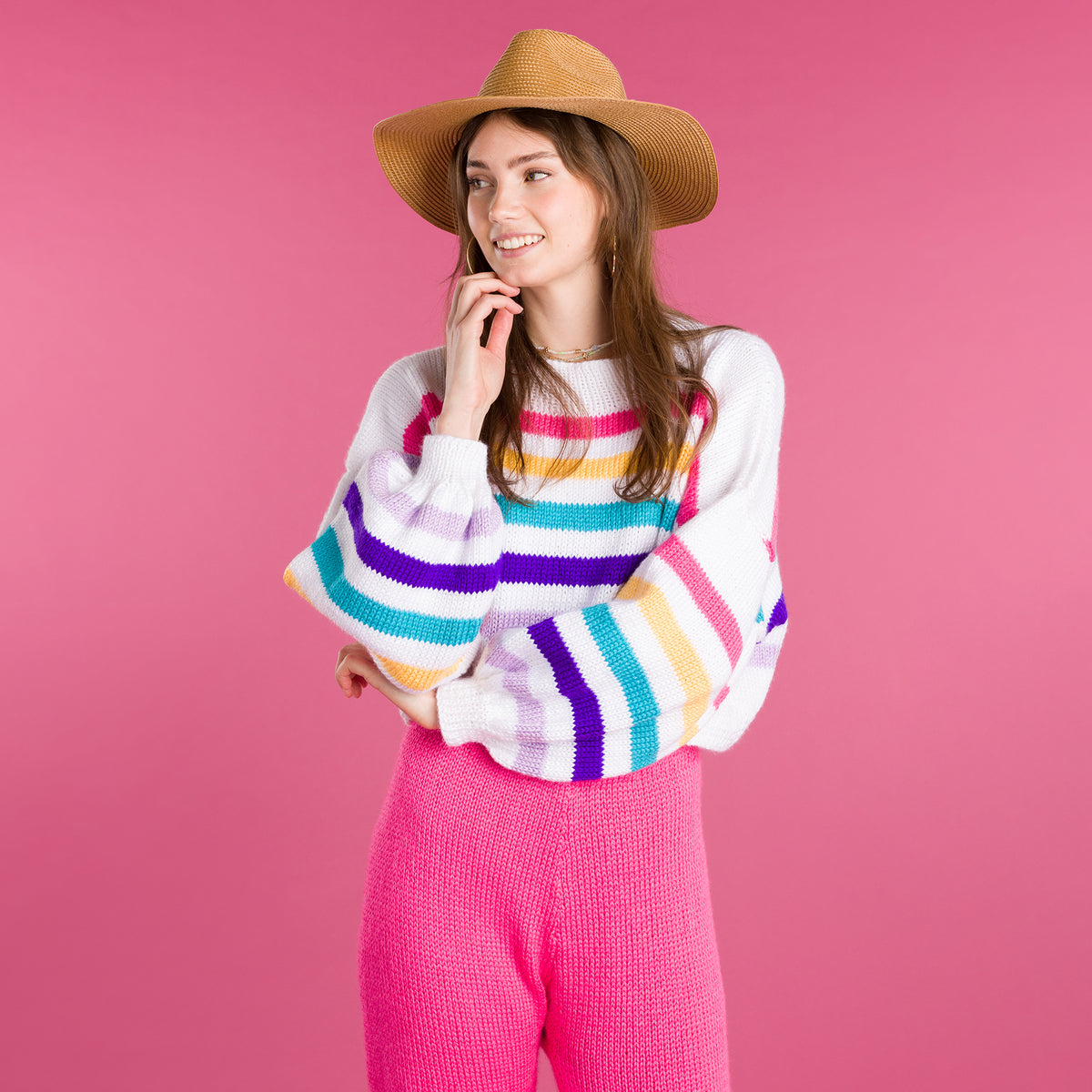 Dropped & Cropped Knit Pullover made using Caron yarn