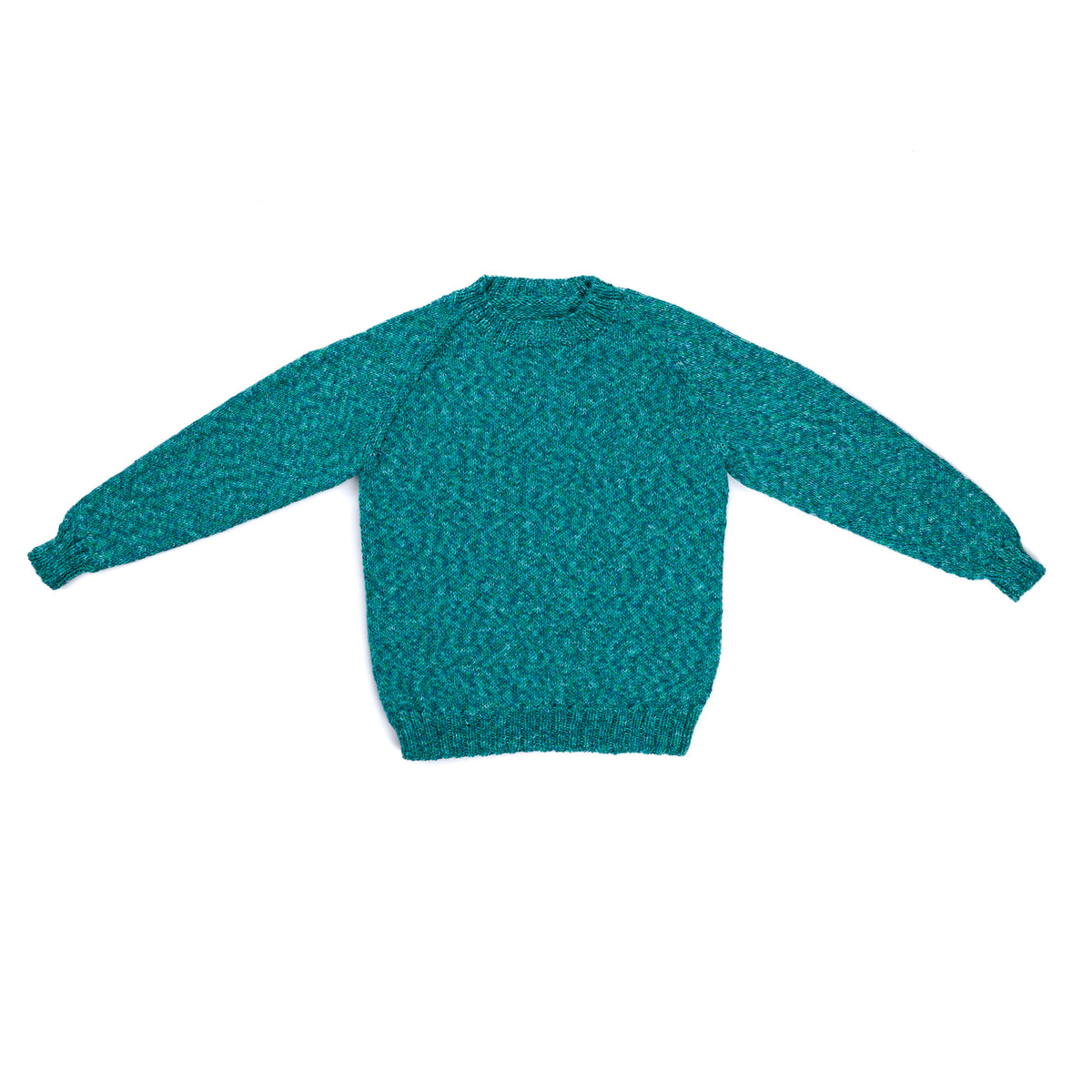 For Keeps Knit Sweater made using Caron yarn on a white background