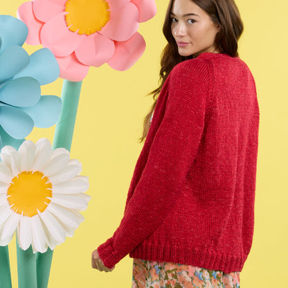 Caron Good Neighbour Knit Cardigan Good Neighbour Knit Cardigan made using Caron yarn in a styled lifestyle setting