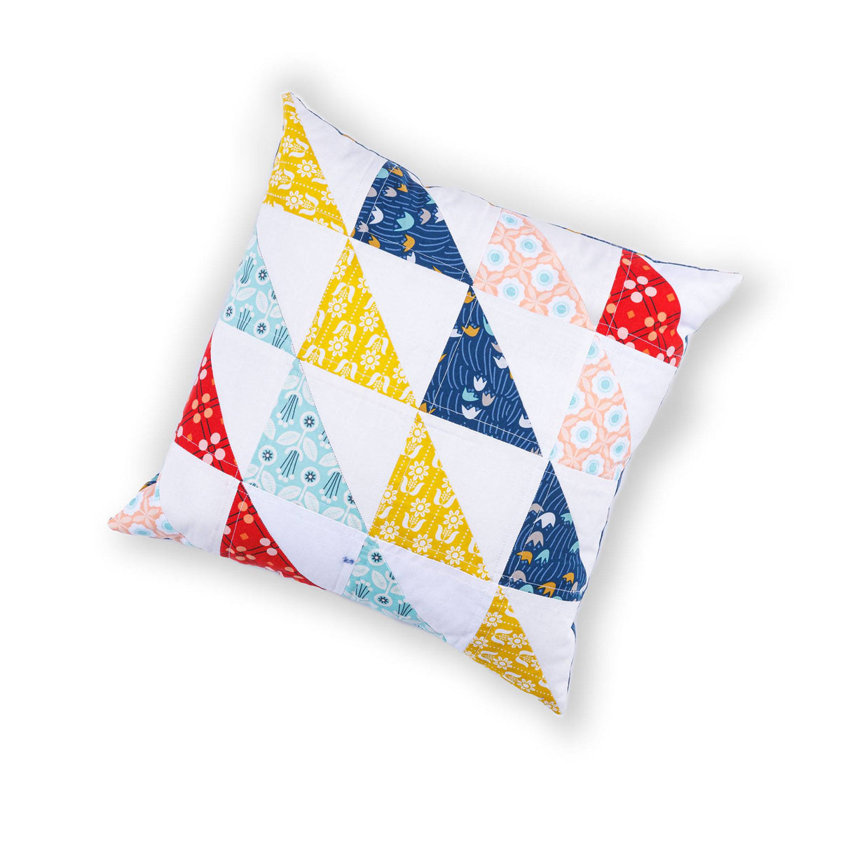 & Clark Half Square Triangle Quilted Pillow made using Coats yarn