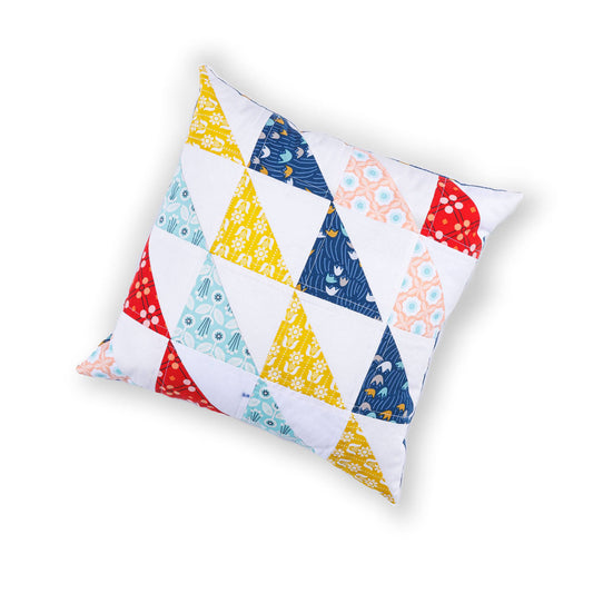 & Clark Half Square Triangle Quilted Pillow made using Coats yarn