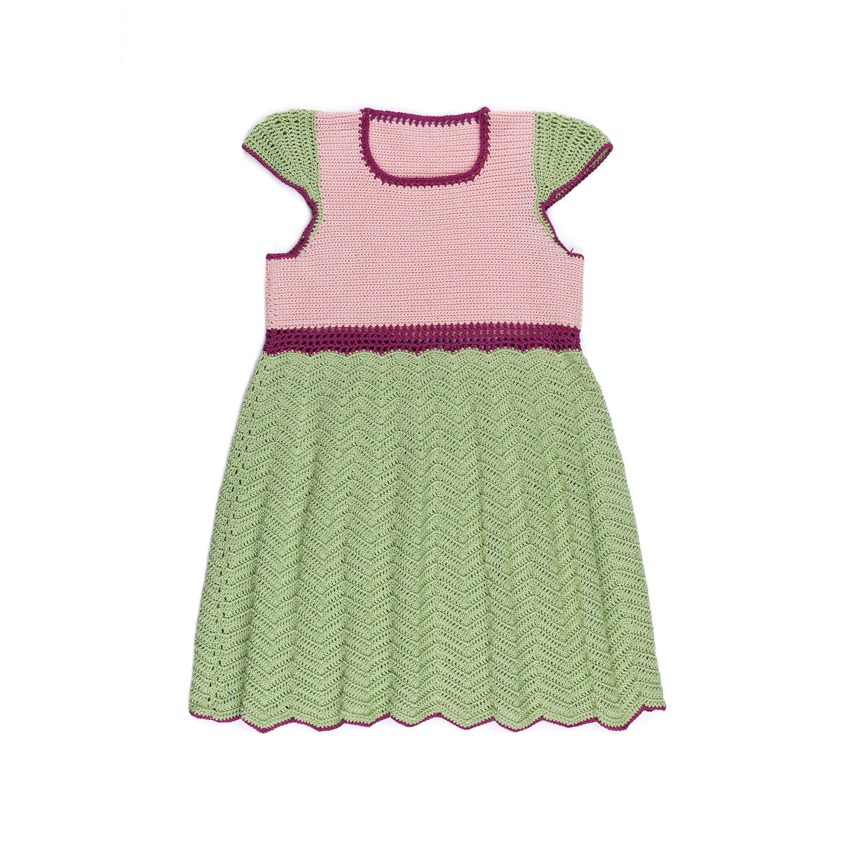 Crochet Color Block Babydoll Dress made using Patons yarn