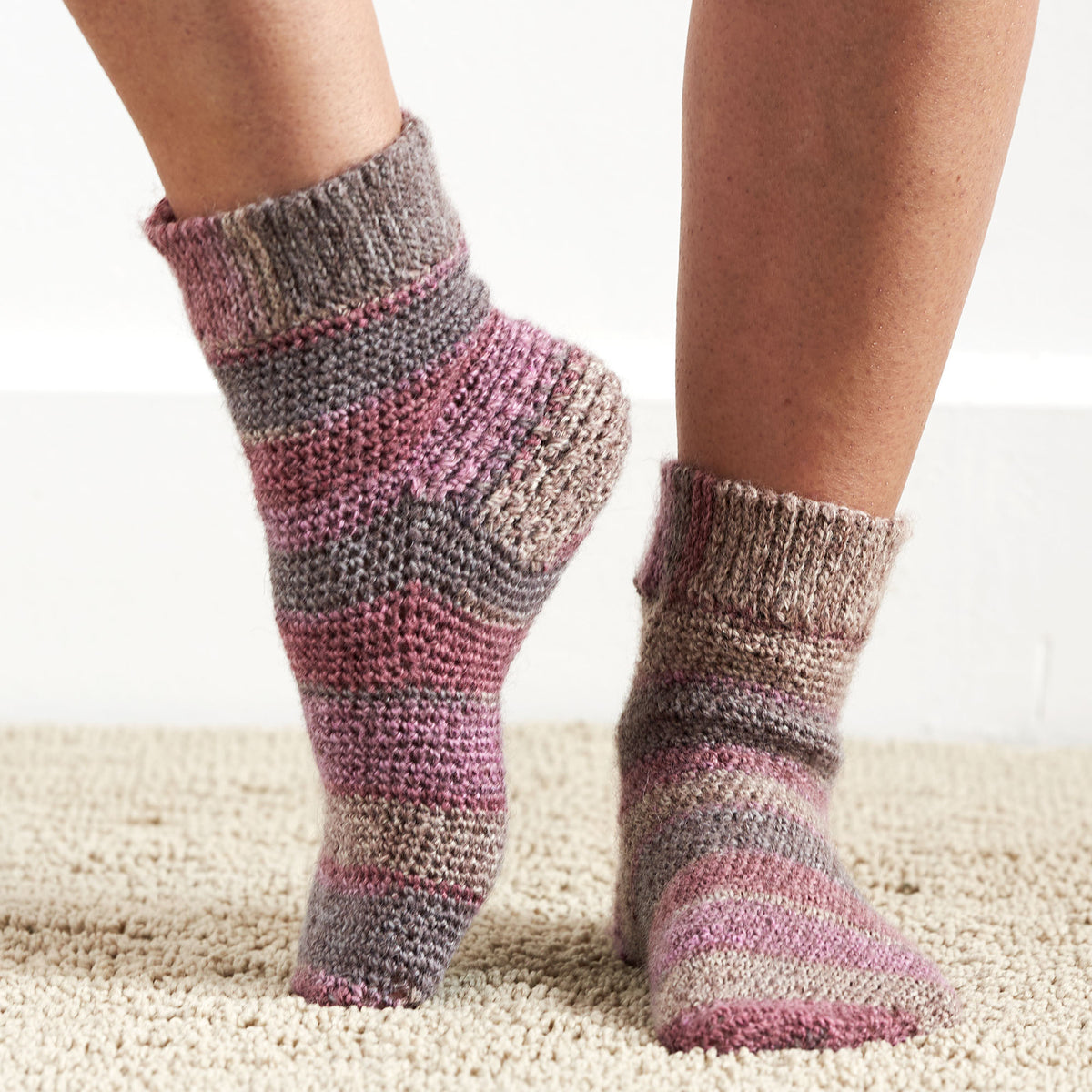 Slip Stitch Cuff Crochet Socks made using Patons yarn