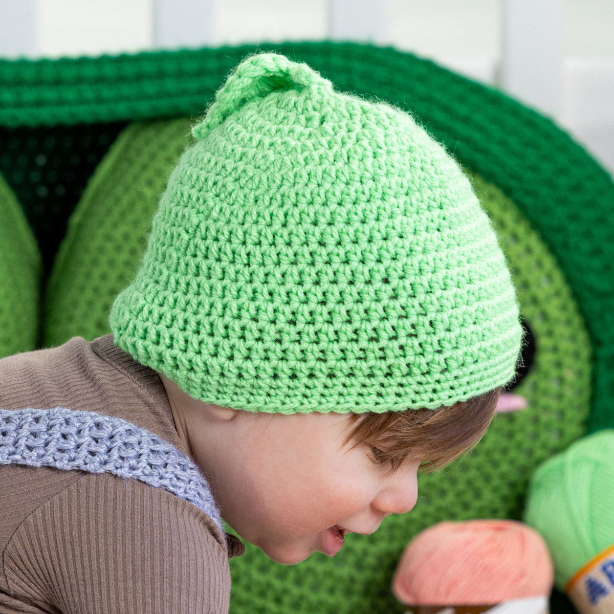 Baby Sprout Crochet Hat made using Patons yarn