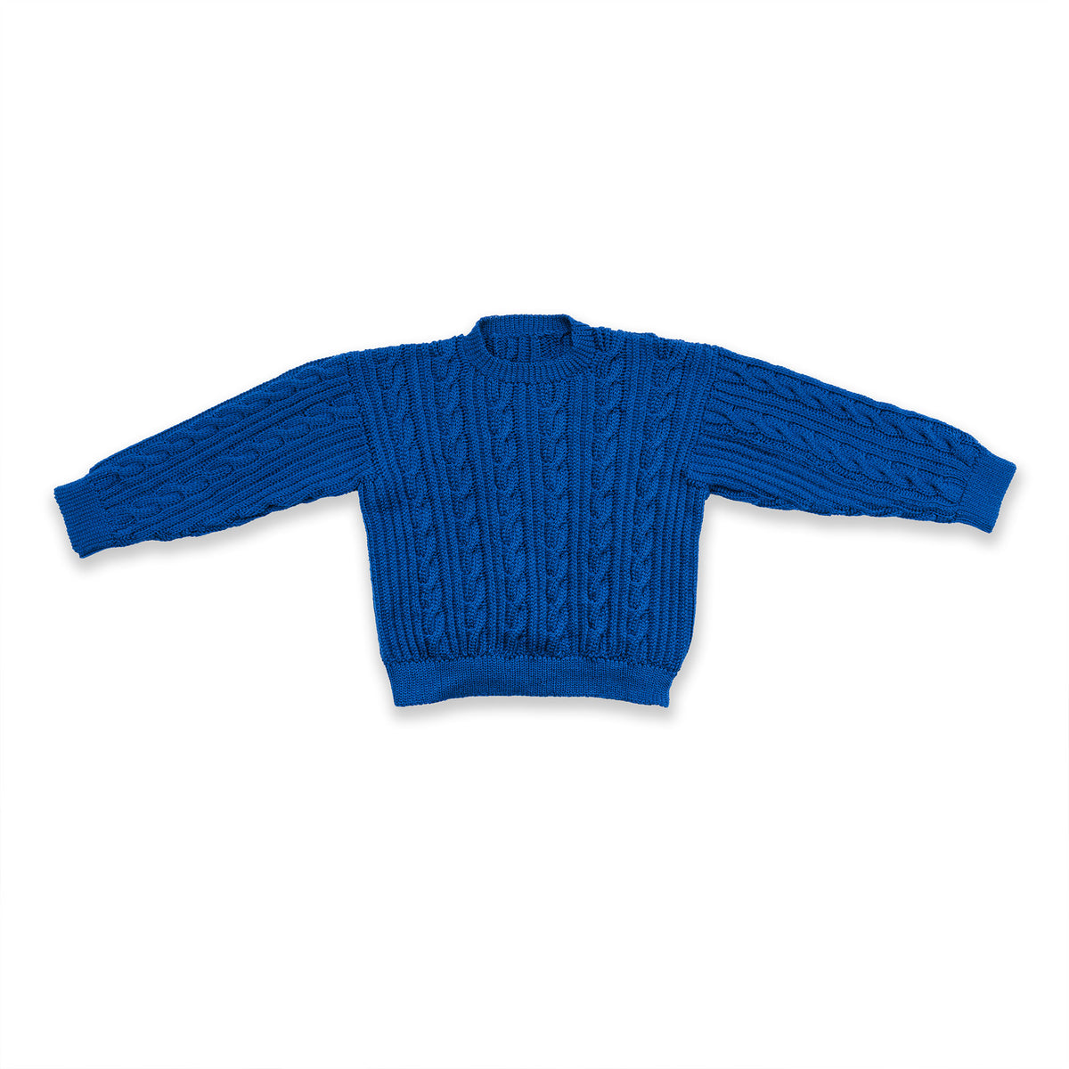 Cerulean Cabled Crochet Sweater made using Patons yarn