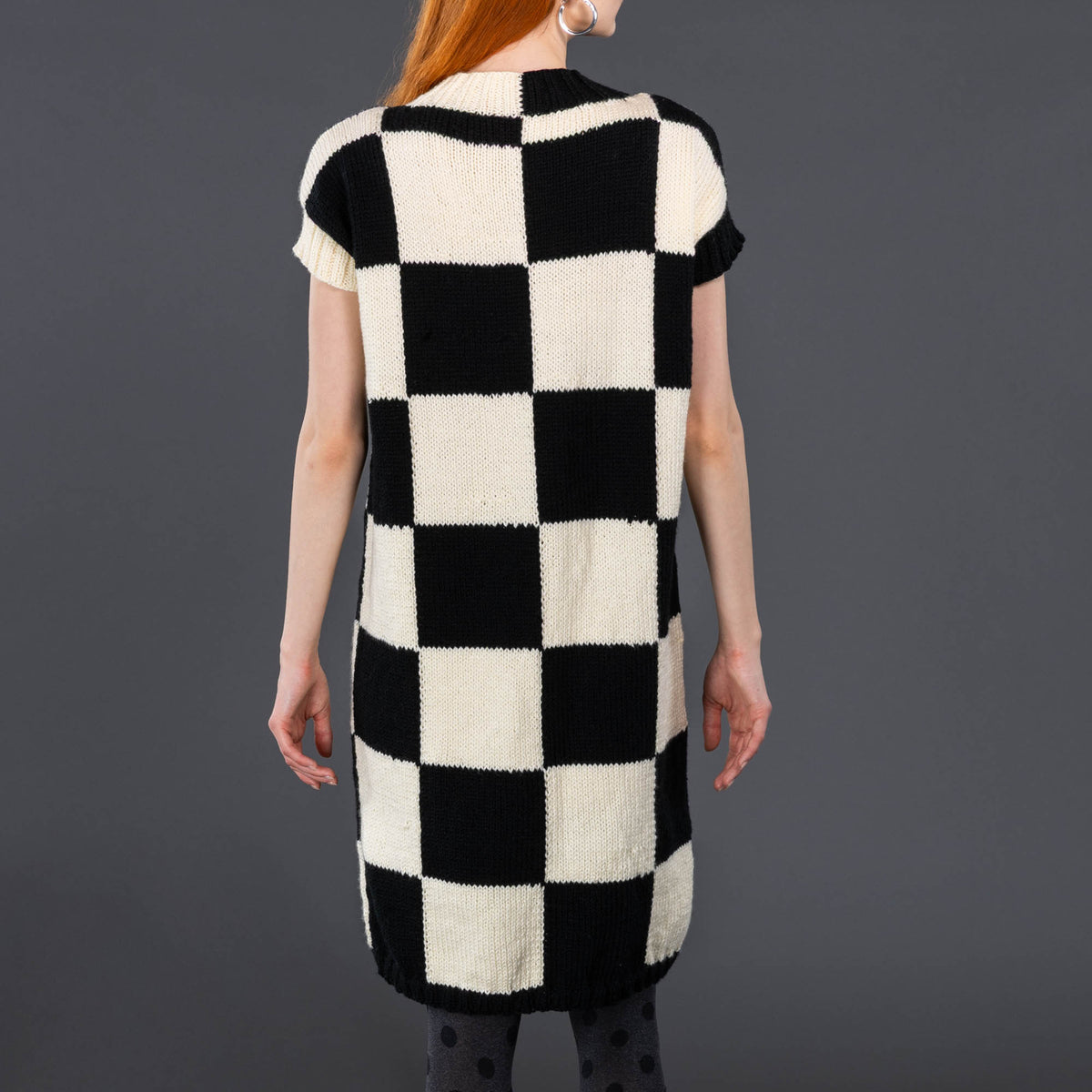 Checkmate Knit Dress made using Patons yarn