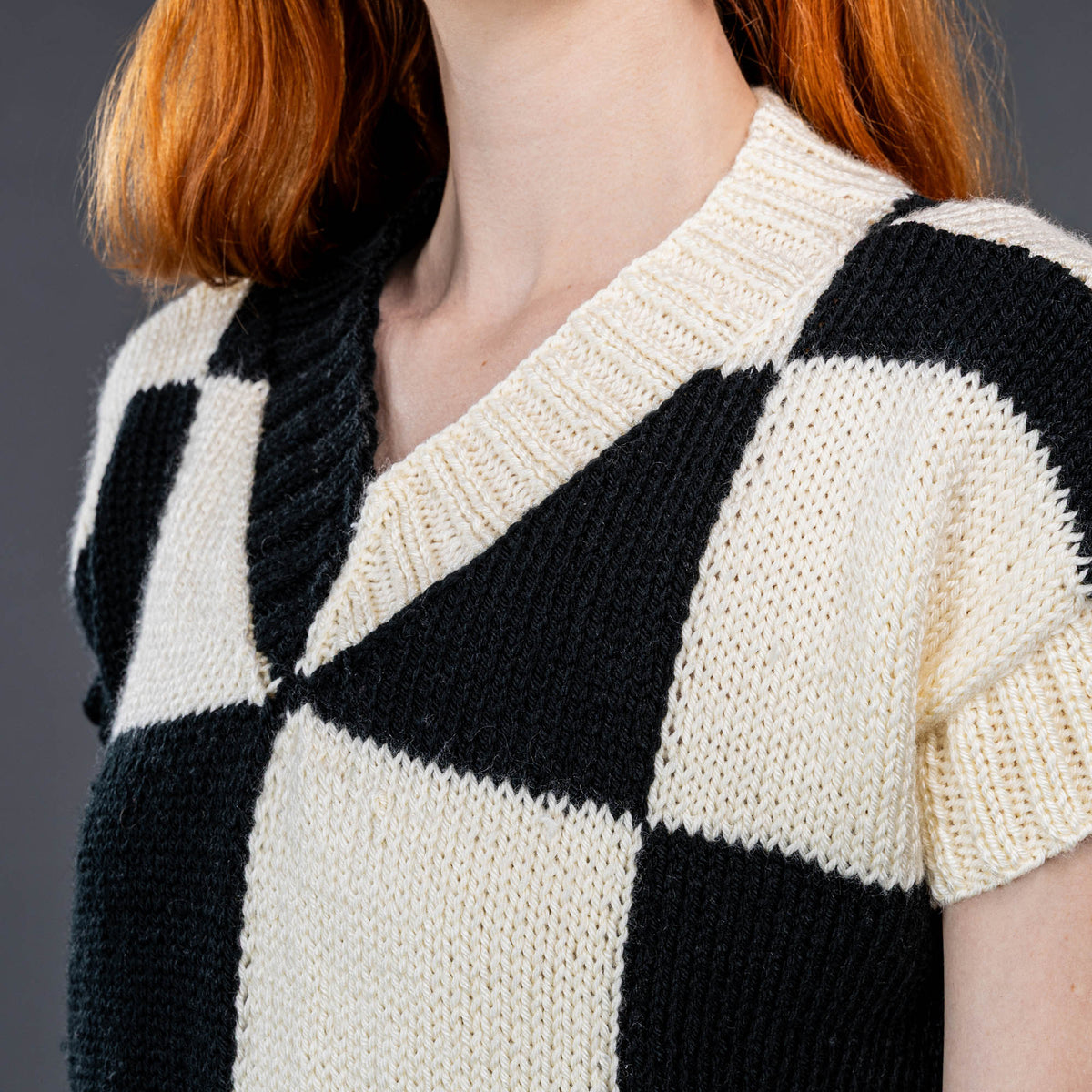 Checkmate Knit Dress made using Patons yarn