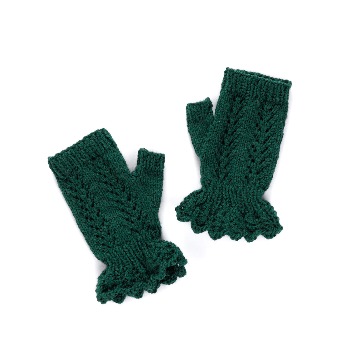 Knit Ruffle Lace Glovettes made using Patons yarn