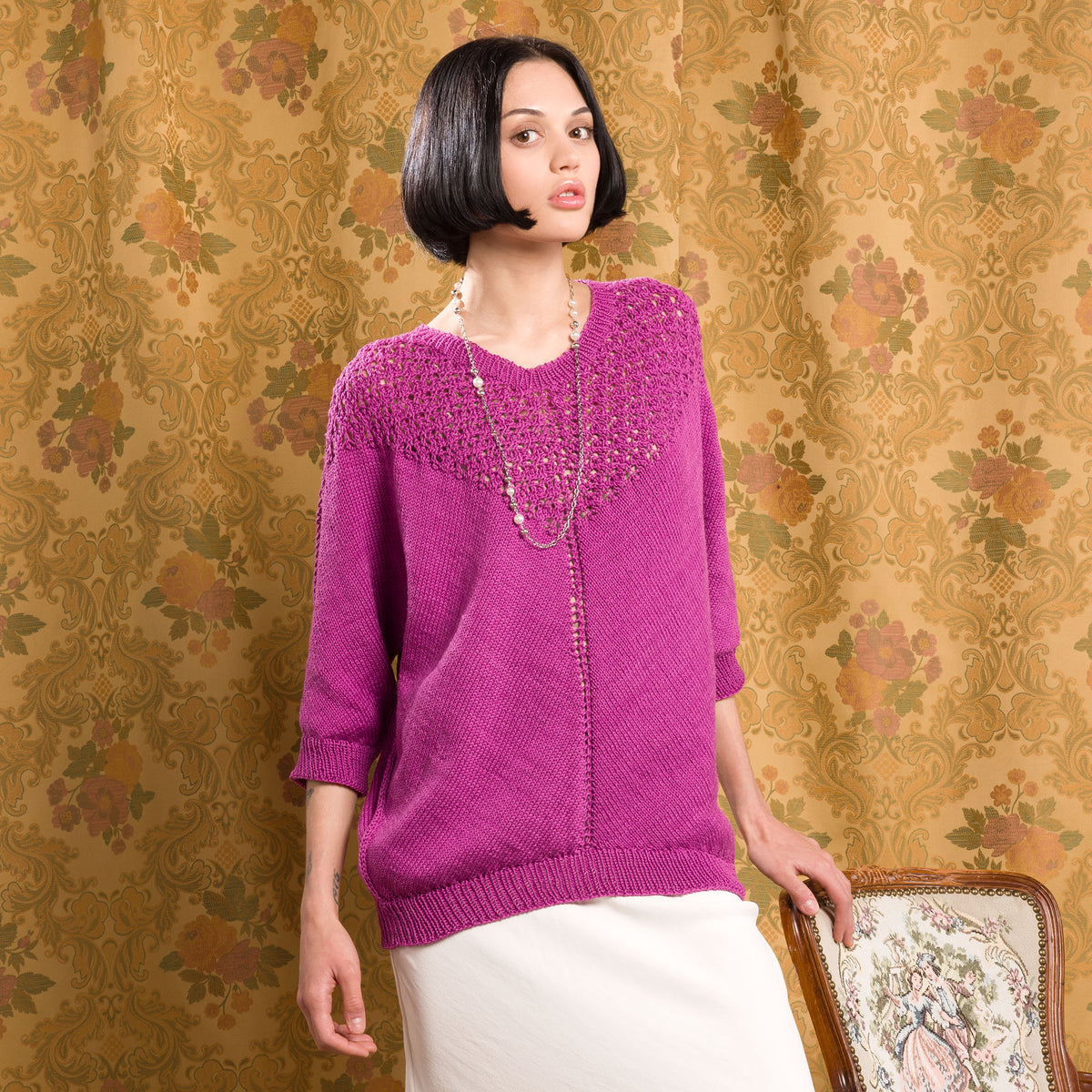 Knit Lacy V-Neck Pullover made using Patons yarn