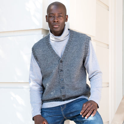 Patons Button Front Knit Vest Dark Grey Mix