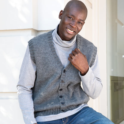 Patons Button Front Knit Vest Dark Grey Mix