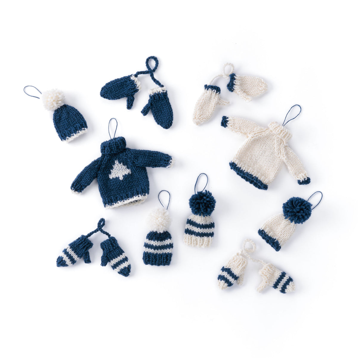 Knit Adorable Mini Holiday Ornaments made using Patons yarn