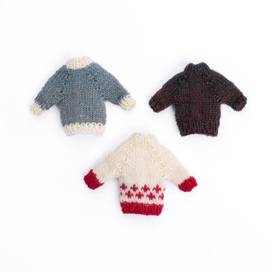 Knit Sweater Ornament made using Patons yarn