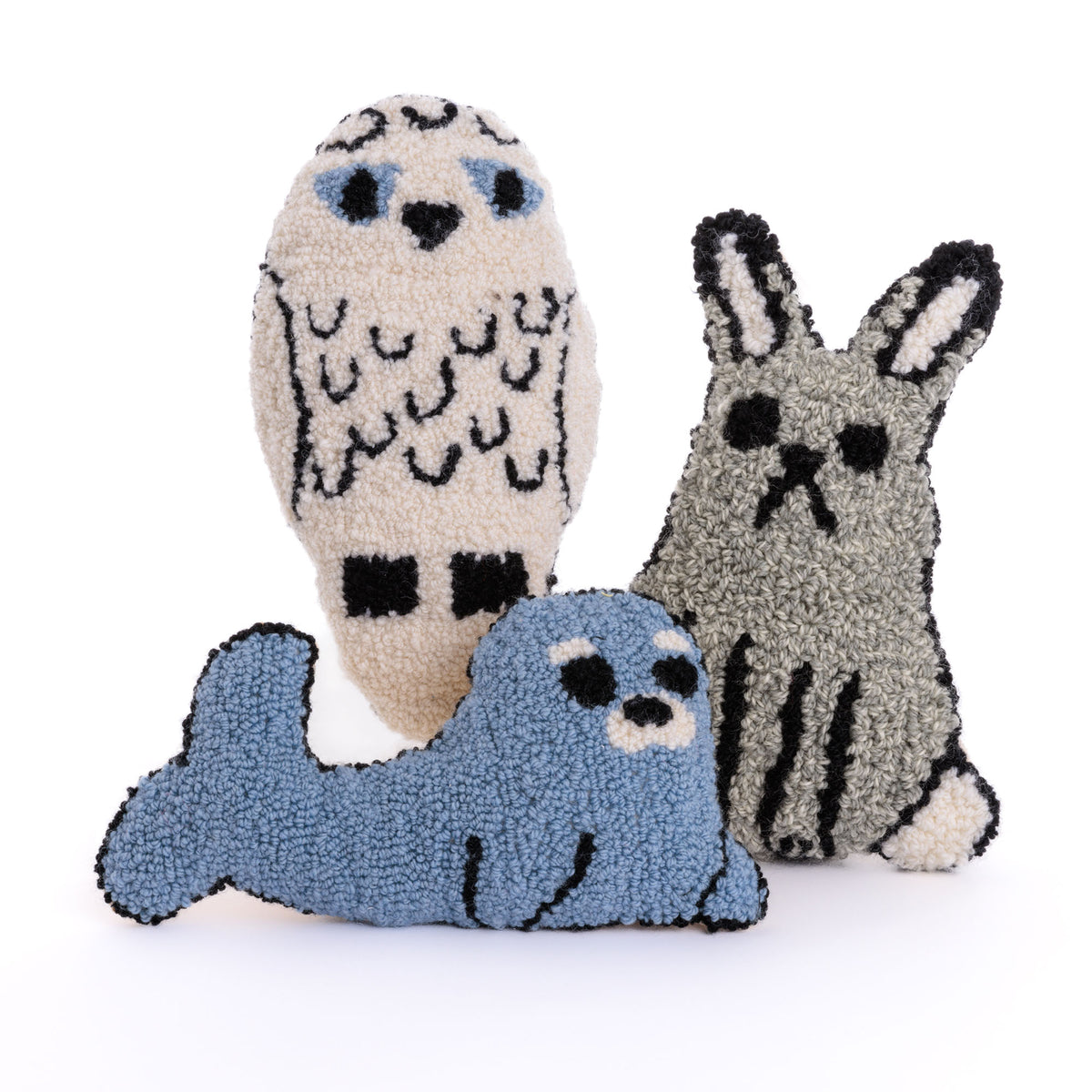 Winter Wonderland Punch Needle Critters made using Patons yarn