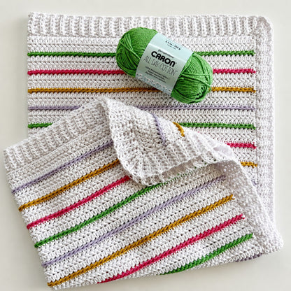 Cotton Bloom Stipes Blanket Bloom Stipes Blanket made using Cotton yarn on a white background