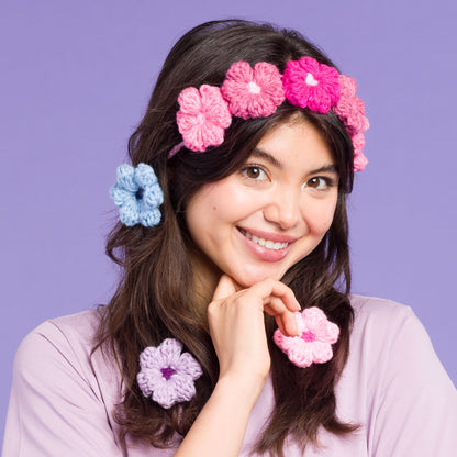 Red Heart Puffy Flower Crochet Hairband & Hair Clips Version 1