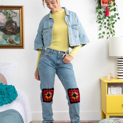 Red Heart Crochet Granny Knee Patch Crochet Granny Clothing Patch made in Red Heart All in One Granny Square Yarn