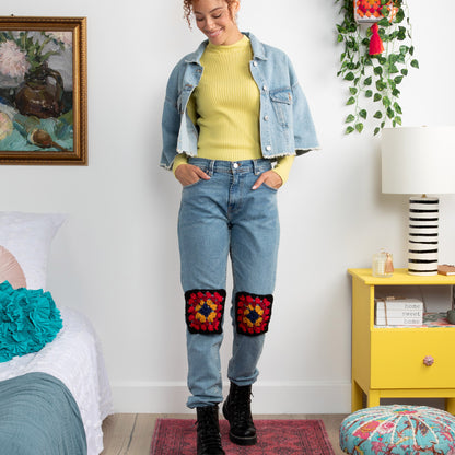 Red Heart Crochet Granny Knee Patch Crochet Granny Clothing Patch made in Red Heart All in One Granny Square Yarn