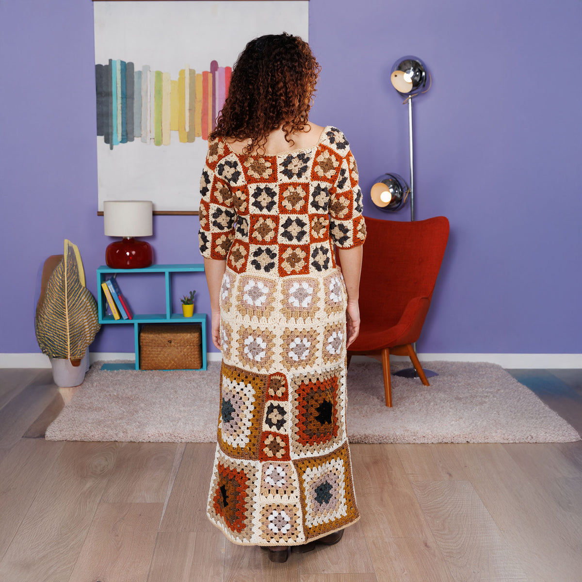 Love Granny Squares Crochet Dress made using Red Heart yarn