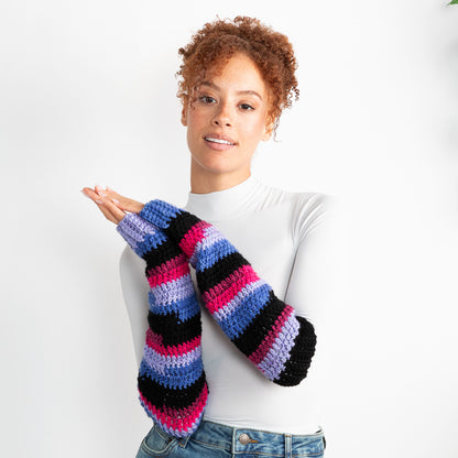 Red Heart Stripy Sleeves Crochet Arm Warmers Crochet Warmers made in Red Heart All in One Granny Square Yarn