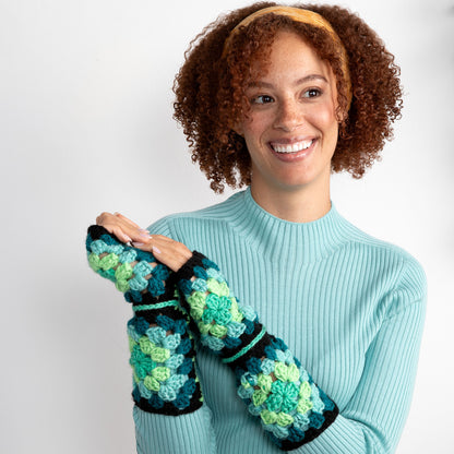 Red Heart Crochet Granny Gauntlets Crochet Gloves made in Red Heart All in One Granny Square Yarn