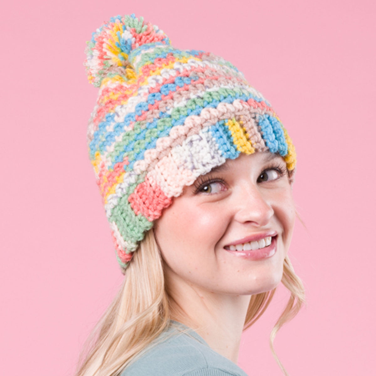 Crochet Stripes Hat made using Red Heart yarn