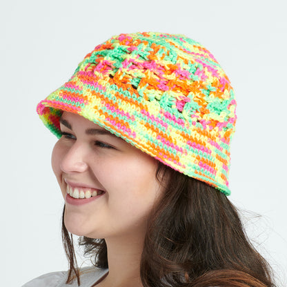 Red Heart Crochet Bucket of Waffles Hat Day Glow