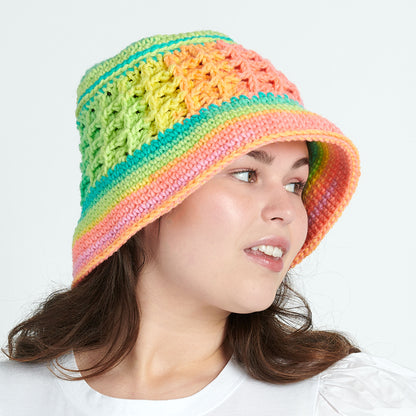 Red Heart Crochet Bucket of Waffles Hat Retro Stripe