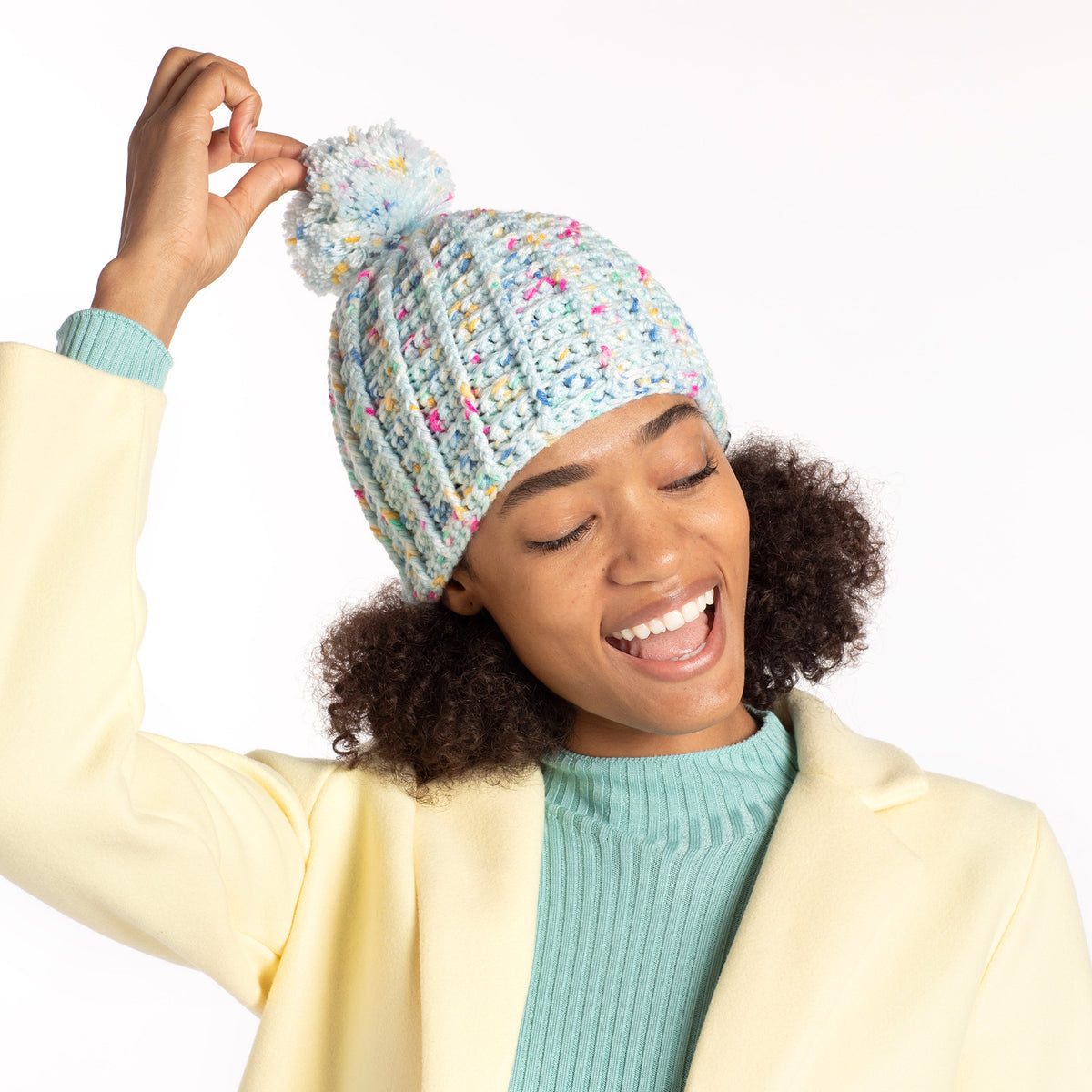Crochet Waffle Stitch Hat made using Red Heart yarn