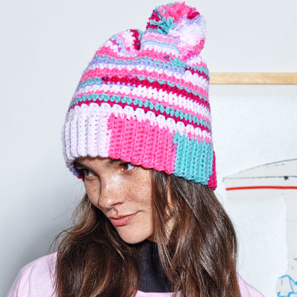 Red Heart Scrappy Stripes Crochet Hat Crochet Hat made in Red Heart All in One Granny Square Yarn