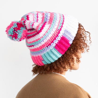 Red Heart Scrappy Stripes Crochet Hat Crochet Hat made in Red Heart All in One Granny Square Yarn