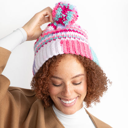 Red Heart Scrappy Stripes Crochet Hat Crochet Hat made in Red Heart All in One Granny Square Yarn