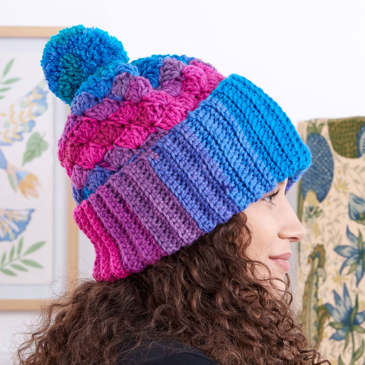 Crochet Hat made in Red Heart Super Saver Stripes Yarn