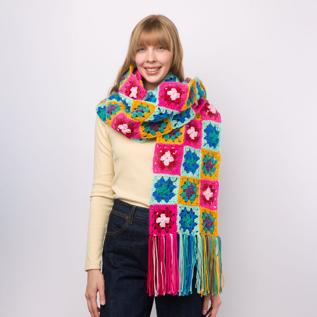 Keep It Cozy Crochet Scarf made using Red Heart yarn