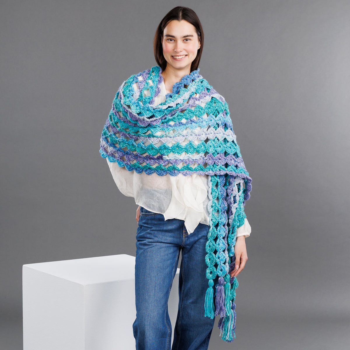 Crochet Diamond Shawl made using Red Heart yarn