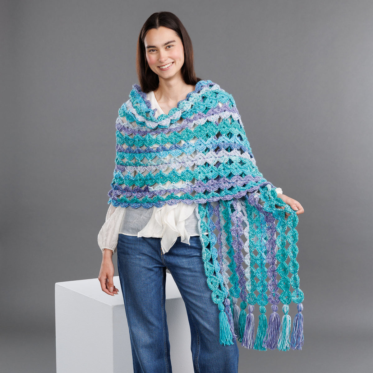 Crochet Diamond Shawl made using Red Heart yarn