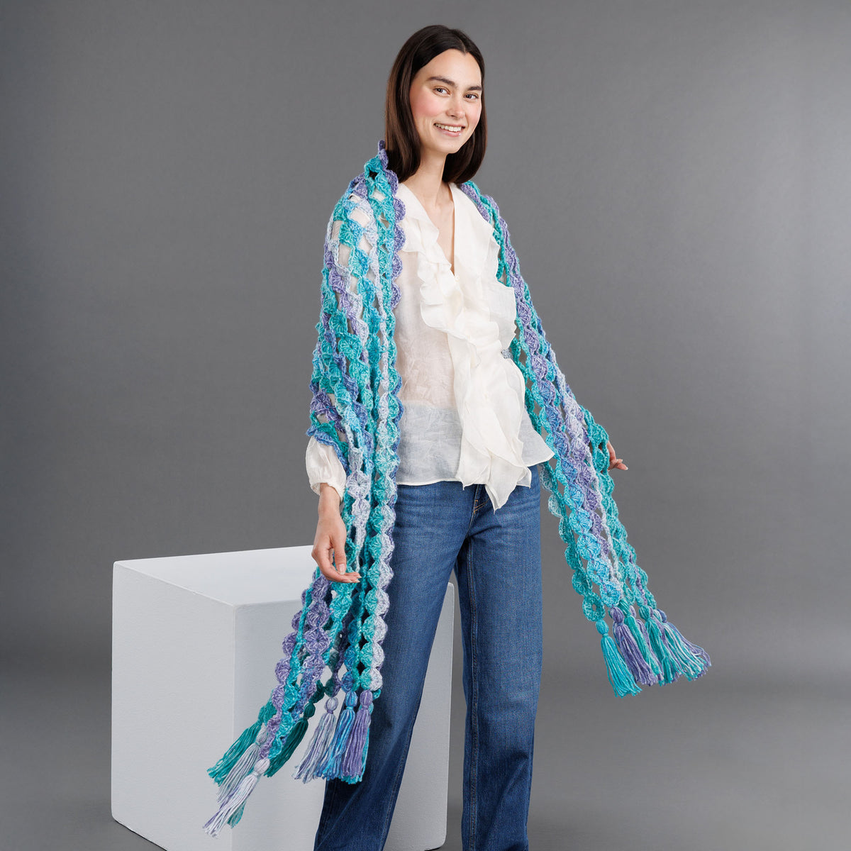 Crochet Diamond Shawl made using Red Heart yarn
