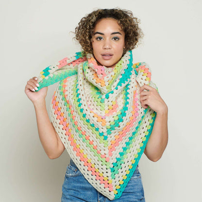 Red Heart Staggered Stripes Crochet Shawl Crochet  made in Red Heart Super Saver yarn