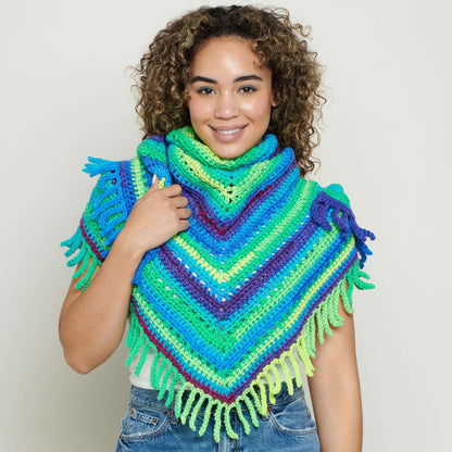 Red Heart Crochet Fringe Shawl Crochet  made in Red Heart Super Saver yarn