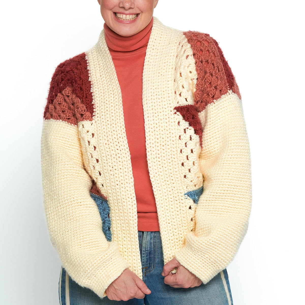 Crochet Cardigan made in Red Heart Super Saver Brushed Yarn