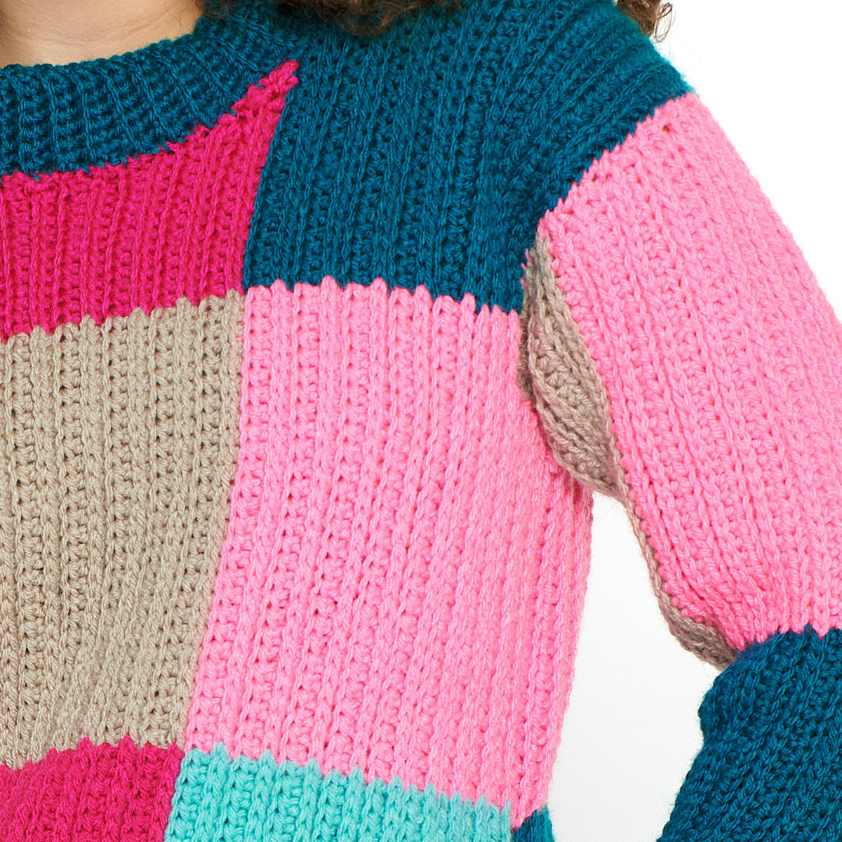 Super Saver Blocks In Colors Crochet Pullover made using Red Heart yarn
