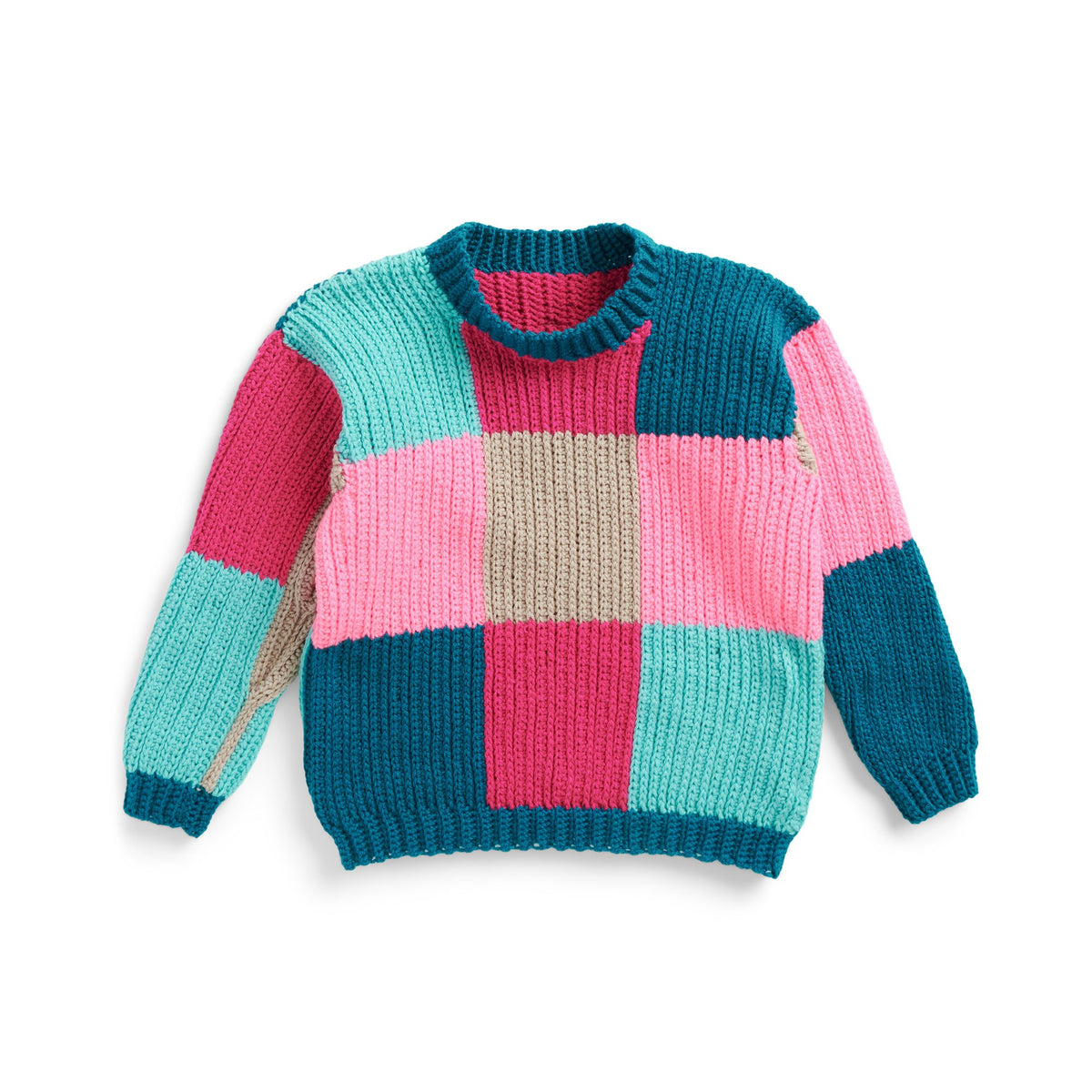 Super Saver Blocks In Colors Crochet Pullover made using Red Heart yarn
